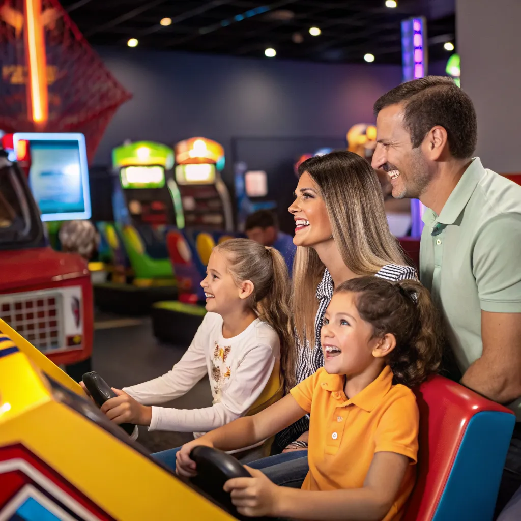 Kids and family enjoying arcade games